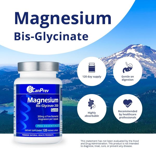 CanPrev Magnesium Bis-Glycinate Gentle 200mg, 120 V-Caps 120-Day Supply - Pure Elemental Magnesium Supplement, Supports Bone and Muscle Function, Gentle on Stomach, Perfect for Daily Magnesium Needs - Image 3