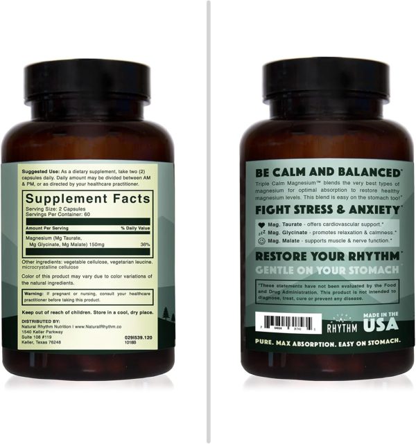 Natural Rhythm Triple Calm Magnesium 150 mg - 120 Capsules – Magnesium Complex Compound Supplement with Magnesium Glycinate, Malate, and Taurate. Calming Blend for Promoting Rest and Relaxation. - Image 4