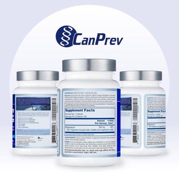 CanPrev Magnesium Bis-Glycinate Gentle 200mg, 120 V-Caps 120-Day Supply - Pure Elemental Magnesium Supplement, Supports Bone and Muscle Function, Gentle on Stomach, Perfect for Daily Magnesium Needs - Image 9
