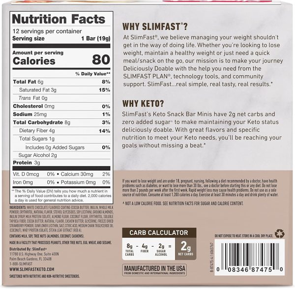 SlimFast Keto Fat Bomb Snack Cup, Mint Chocolate, Keto Snacks for Weight Loss, Low Carb with 0g Added Sugar, 14 Count Box (Packaging May Vary) - Image 2