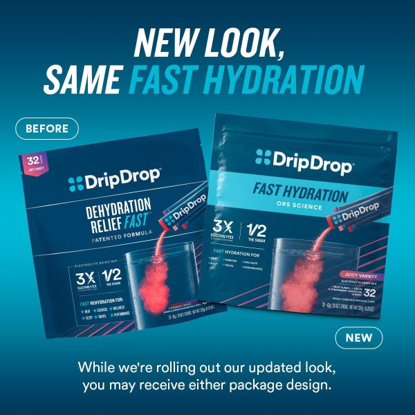 DripDrop Hydration Packets - Juicy Variety Pack - Single Serve Electrolytes Powder Drink Mix - Grape, Fruit Punch, Strawberry Lemonade, Cherry - Non-GMO, Gluten Free, Vegan - 32 Sticks - Image 2