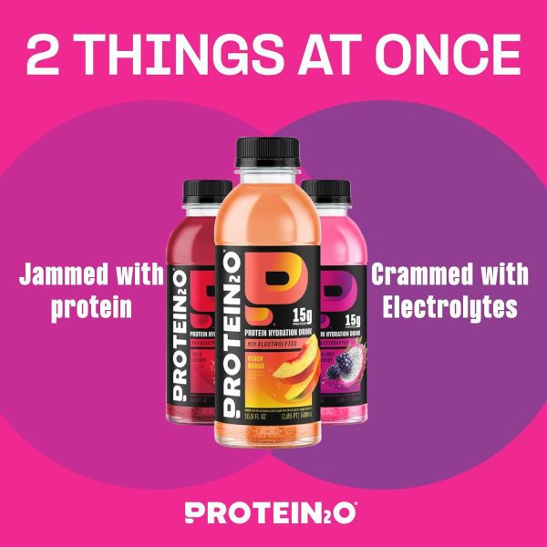 Protein2o Hydration Drink - 2-in-1 Liquid Clear Whey Protein Isolate and Electrolyte Drink - 15g Protein, Vitamins B5, B6 - Post-Workout Recovery - 16.9 Fl Oz - 12 Count Flavor Fusion Variety Pack - Image 2