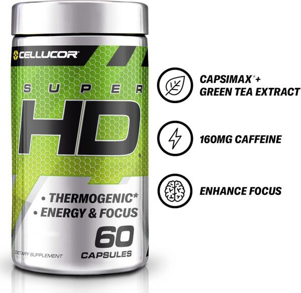 Cellucor SuperHD Thermogenic Fat Burner Weight Loss Supplement, Appetite Suppressant, & Energy Booster Capsimax, Green Tea Extract, 160mg Caffeine & More 60 Capsules (Packaging May Vary) - Image 2