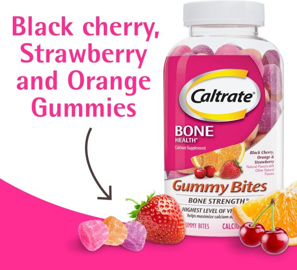 Caltrate Gummy Bites 500 mg Calcium and Vitamin D Supplement, Black Cherry, Strawberry, Orange - 100 Count - Image 2