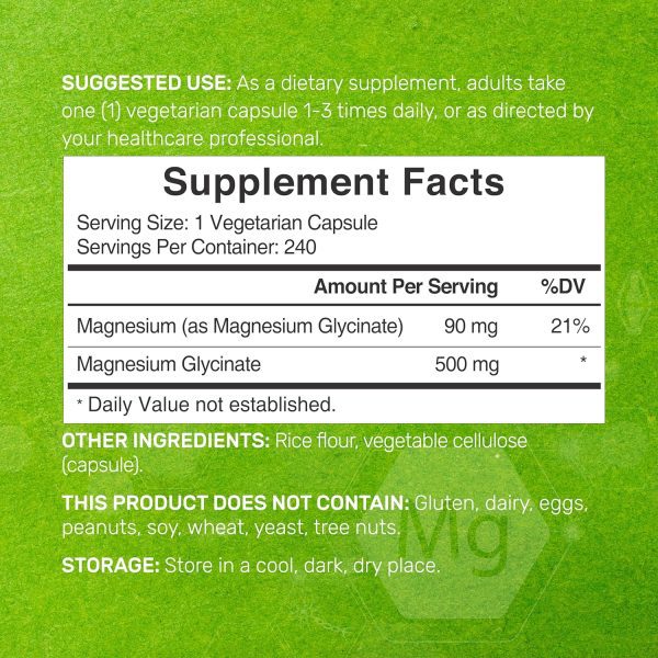 DEAL SUPPLEMENT 2 Pack Magnesium Glycinate 500mg, 480 Veggie Capsules | Chelated for Easy Absorption | Highly Purified Essential Trace Mineral for Muscle, Joint, Heart, & Digestive Health - Image 2