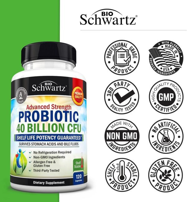 Daily Probiotic Supplement 40 Billion CFU - Gut Health Complex with Astragalus and Lactobacillus Acidophilus Probiotic for Women and Men - Shelf Stable, with Prebiotics for Digestive Health 120 ct - Image 5