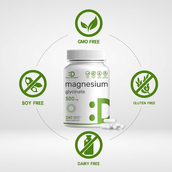 DEAL SUPPLEMENT 2 Pack Magnesium Glycinate 500mg, 480 Veggie Capsules | Chelated for Easy Absorption | Highly Purified Essential Trace Mineral for Muscle, Joint, Heart, & Digestive Health - Image 3
