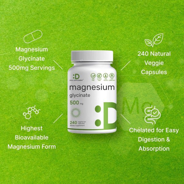 DEAL SUPPLEMENT 2 Pack Magnesium Glycinate 500mg, 480 Veggie Capsules | Chelated for Easy Absorption | Highly Purified Essential Trace Mineral for Muscle, Joint, Heart, & Digestive Health - Image 4