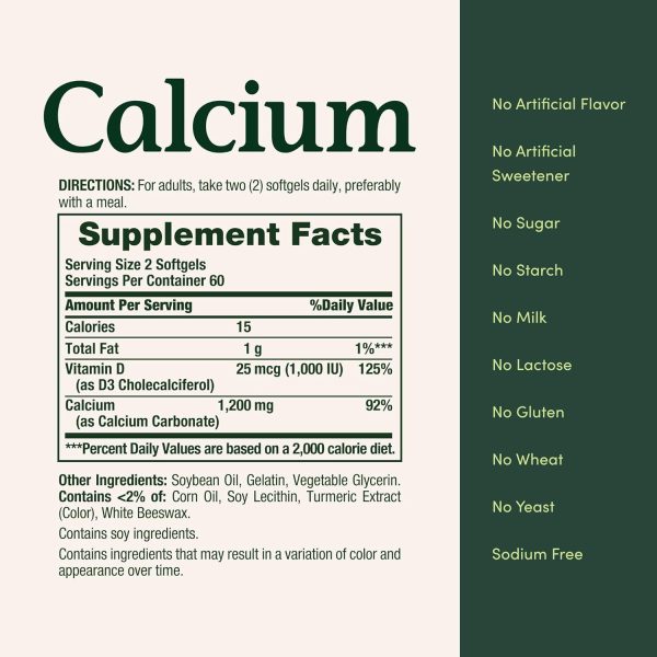 Nature's Bounty Calcium 1200 mg with Vitamin D3 - Bone Health Softgels, Calcium and Vitamin D Supplement, 120 ct (Pack of 1) - Image 5