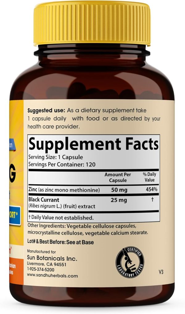 Sandhu Herbals Zinc 50mg Supplement for Men & Women| High Absorption Monomethionine Complex 120 Capsules (Pack of 2)| Zink Supplements for Immune, Acne & Antioxidant Support - Image 3