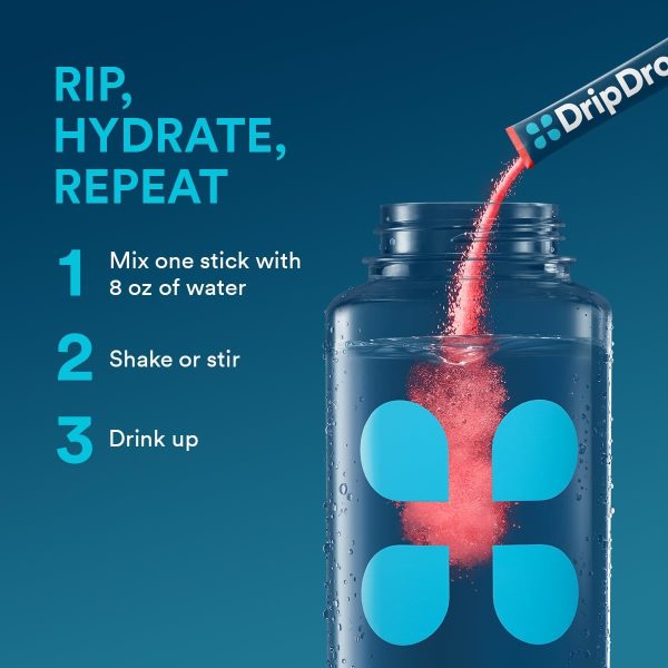 DripDrop Hydration Packets - Juicy Variety Pack - Single Serve Electrolytes Powder Drink Mix - Grape, Fruit Punch, Strawberry Lemonade, Cherry - Non-GMO, Gluten Free, Vegan - 32 Sticks - Image 3