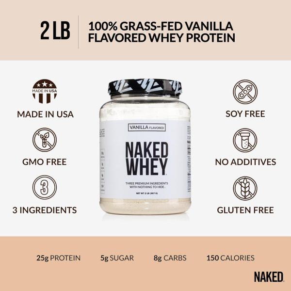 NAKED Whey Vanilla Protein Powder - Only 3 Ingredients - Grass Fed Whey Protein Powder, Vanilla Flavor, and Organic Coconut Sugar, No GMO, No Soy, and Gluten Free - 24 Servings - Image 3
