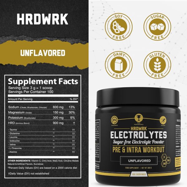 HRDWRK - Electrolytes Powder Keto Hydration Sugar Free with Magnesium, Potassium and Sodium - 100 Servings | Boost Endurance and Reduce Fatigue with This Electrolytes Supplement - Maximum Hydration - Image 3