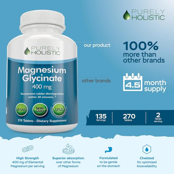 Magnesium Glycinate 400mg - 270 Magnesium Tablets (not Capsules) - 400 mg Elemental Magnesium - Highly Bioavailable - Vegan and Vegetarian - for Improved Sleep, Stress Relief & Cramp Defense - Image 4