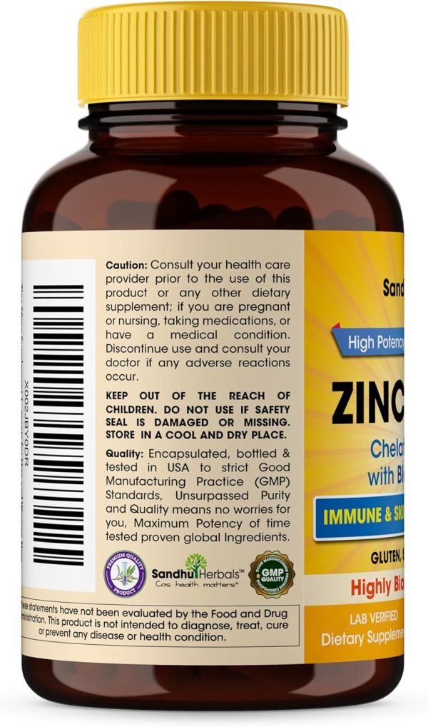 Sandhu Herbals Zinc 50mg Supplement for Men & Women| High Absorption Monomethionine Complex 120 Capsules (Pack of 2)| Zink Supplements for Immune, Acne & Antioxidant Support - Image 4