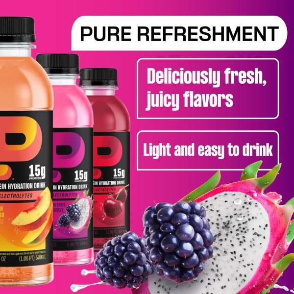 Protein2o Hydration Drink - 2-in-1 Liquid Clear Whey Protein Isolate and Electrolyte Drink - 15g Protein, Vitamins B5, B6 - Post-Workout Recovery - 16.9 Fl Oz - 12 Count Flavor Fusion Variety Pack - Image 4