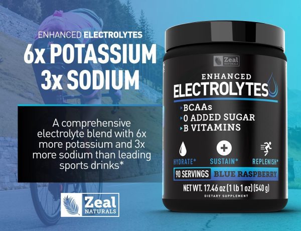 Enhanced Electrolyte Powder (Blue Raspberry | 90ct.) w/ 0 Sugar +BCAAs +B-Vitamins Electrolyte Supplement w Potassium Zinc & Magnesium for Hydration - Keto Electrolytes - Image 5