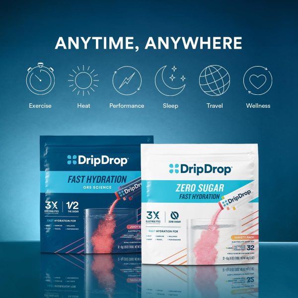 DripDrop Hydration Packets - Juicy Variety Pack - Single Serve Electrolytes Powder Drink Mix - Grape, Fruit Punch, Strawberry Lemonade, Cherry - Non-GMO, Gluten Free, Vegan - 32 Sticks - Image 5