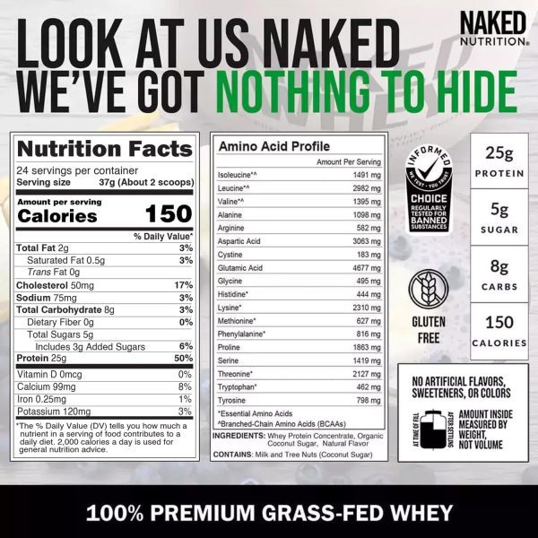 NAKED Whey Vanilla Protein Powder - Only 3 Ingredients - Grass Fed Whey Protein Powder, Vanilla Flavor, and Organic Coconut Sugar, No GMO, No Soy, and Gluten Free - 24 Servings - Image 5