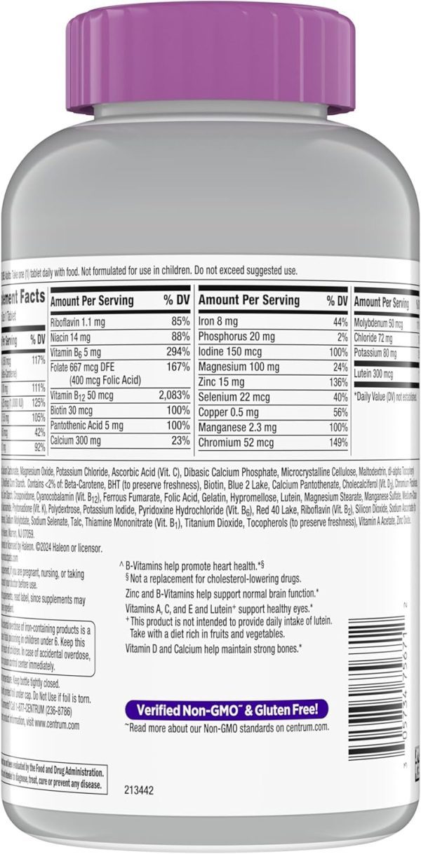 Centrum Silver Women's Multivitamin for Women 50 Plus, Multivitamin/Multimineral Supplement with Vitamin D3, B Vitamins, Non-GMO Ingredients, Supports Memory and Cognition in Older Adults - 200 Ct - Image 5