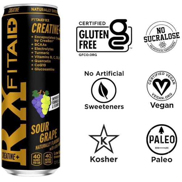 FITAID RX Zero Sugar, Encapsulated Creatine, Workout Recovery Drink, All-In-One Blend, BCAAs Glucosamine, Turmeric, B-Complex, Electrolytes, Juicy Apple, 12 Fl Oz (Pack of 24) - Image 5