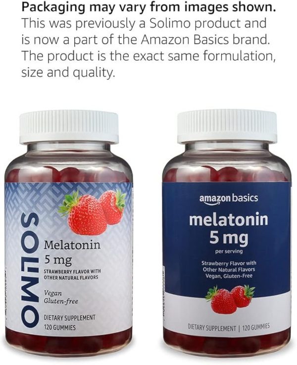 Amazon Basics Melatonin, Sleep Support Gummies, Strawberry Flavor, 5mg, 120 Count (Previously Solimo) - Image 3