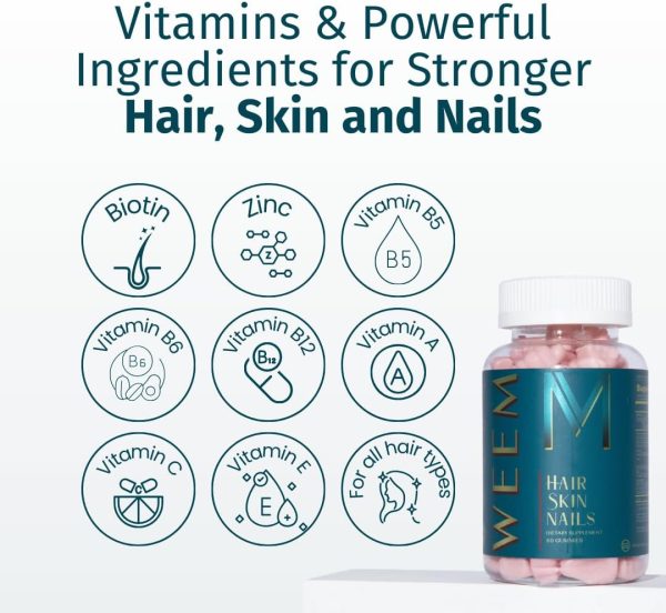 WEEM Hair Skin and Nails Gummies - Supports Healthy Hair - Vegan biotin Vitamins for Women & Men Supports Faster Hair Growth, Stronger Nails, Healthy Skin, Extra Strength (1) - Image 5