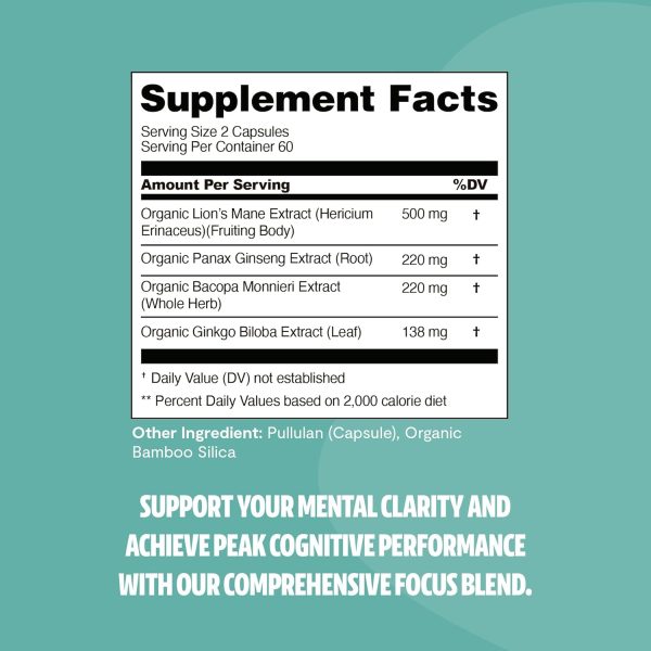 FreshCap 4-in-1 Focus Supplement - Brain Supplements for Memory and Focus - Memory Supplement for Brain, Brain Booster Supplement, Lions Mane Extract, Ayurveda Ginseng (120 Capsules) - Image 4