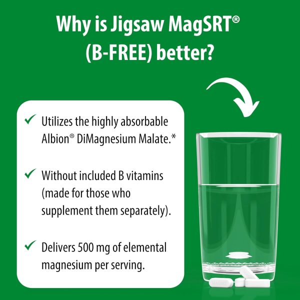 Jigsaw Health MagSRT (B-Free) | Premium, Organic, Slow Release Magnesium Supplement | Active, Bioavailable Magnesium Malate Tablets | 240 Tablets | 60 Servings - Image 6