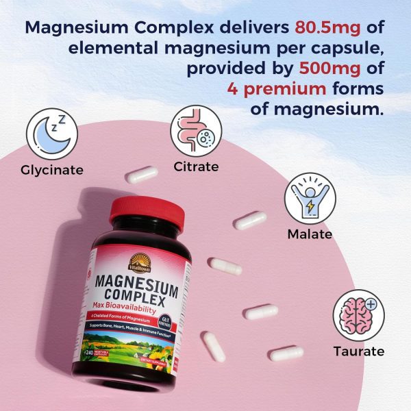 Vitalitown Magnesium Complex Supplement 500mg, Maximized Absorption, Non-Buffered, Chelated Magnesium Glycinate, Malate, Taurate & Citrate, for Sleep, Muscle, Energy & Heart, Vegan, Non-GMO, 240 Caps - Image 3