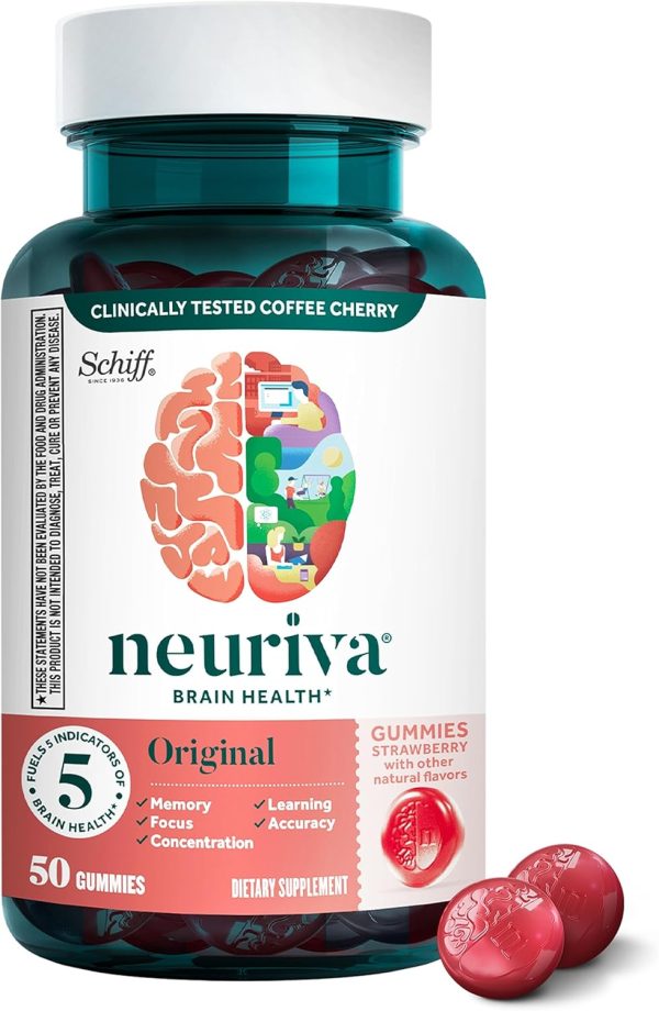 NEURIVA Original Brain Supplement for Memory, Focus & Concentration + Learning & Accuracy with Clinically Tested Nootropics Phosphatidylserine and Neurofactor, Strawberry Flavor, 50 Gummies - Image 6