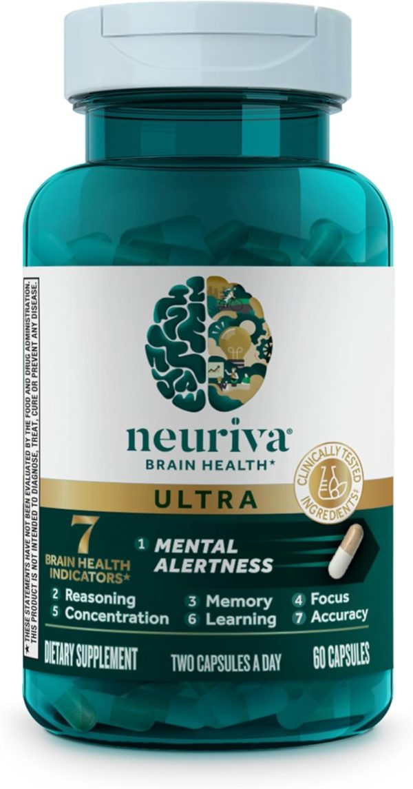 NEURIVA Ultra Decaffeinated Clinically Tested Nootropic Brain Supplement for Mental Alertness, Memory, Focus & Concentration, Cognivive, Neurofactor, Phosphatidylserine, Vitamins B6 B12, 60 Capsules - Image 3