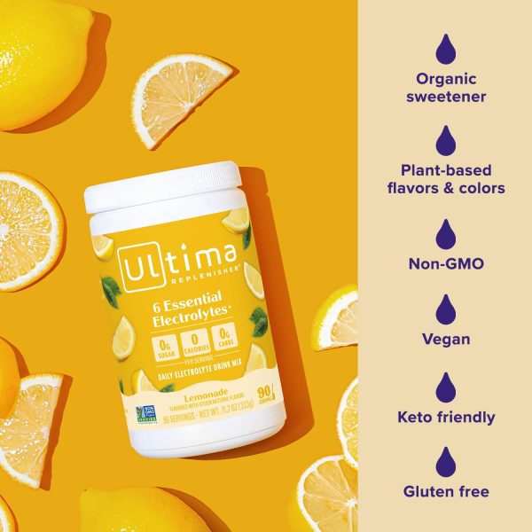 Ultima Replenisher Daily Electrolyte Powder Drink Mix – Sugar Free – Lemonade, 90 Servings – Hydration Powder with 6 Key Electrolytes and Trace Minerals – Keto Friendly, Vegan, Non-GMO - Image 4