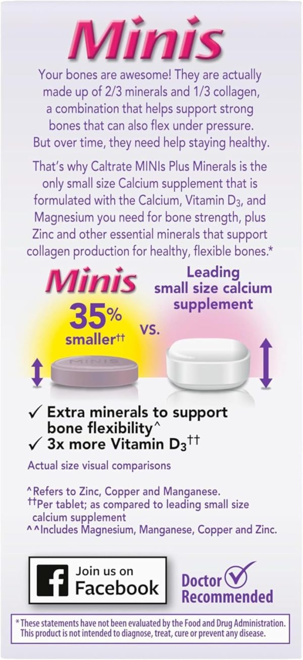 Caltrate 600+D3 Plus Minerals Mini Calcium & Vitamin D3 Supplement Mini Tablet, 600 mg, 150 Count (Pack of 3) - Image 4