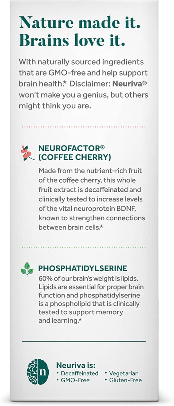 NEURIVA Original Brain Supplement for Memory, Focus & Concentration + Learning & Accuracy with Clinically Tested Nootropics Phosphatidylserine and Neurofactor, Caffeine Free, 30ct Capsules - Image 10
