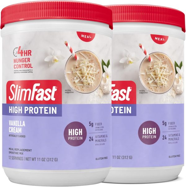 SlimFast Advanced Nutrition High Protein Meal Replacement Smoothie Mix, Vanilla Cream, Weight Loss Powder, 20g of Protein, 12 Servings (Pack of 2) (Packaging May Vary) - Image 7