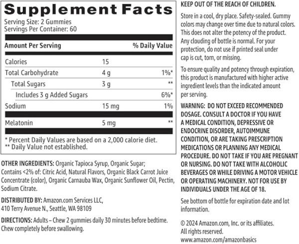 Amazon Basics Melatonin, Sleep Support Gummies, Strawberry Flavor, 5mg, 120 Count (Previously Solimo) - Image 5