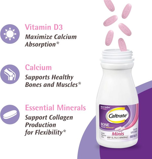Caltrate 600+D3 Plus Minerals Mini Calcium & Vitamin D3 Supplement Mini Tablet, 600 mg, 150 Count (Pack of 3) - Image 9