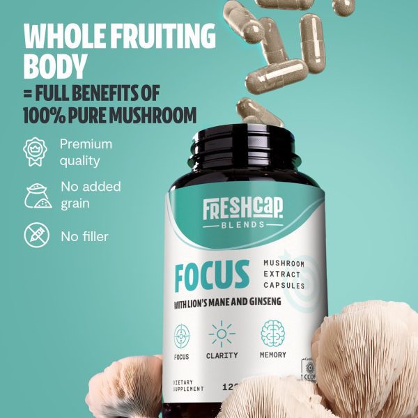 FreshCap 4-in-1 Focus Supplement - Brain Supplements for Memory and Focus - Memory Supplement for Brain, Brain Booster Supplement, Lions Mane Extract, Ayurveda Ginseng (120 Capsules) - Image 3