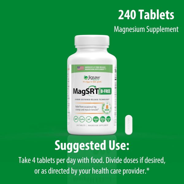 Jigsaw Health MagSRT (B-Free) | Premium, Organic, Slow Release Magnesium Supplement | Active, Bioavailable Magnesium Malate Tablets | 240 Tablets | 60 Servings - Image 2