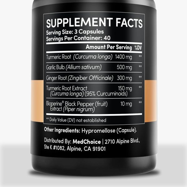4-in-1 Turmeric and Garlic Supplements with Bioperine 2360 mg Turmeric Ginger Root Capsules with Garlic for Joint, Digestion & Immune Support (120 ct) - Image 4