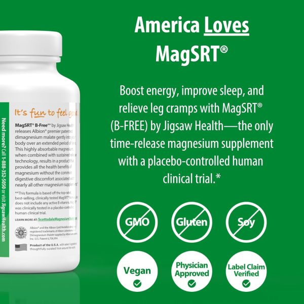 Jigsaw Health MagSRT (B-Free) | Premium, Organic, Slow Release Magnesium Supplement | Active, Bioavailable Magnesium Malate Tablets | 240 Tablets | 60 Servings - Image 4