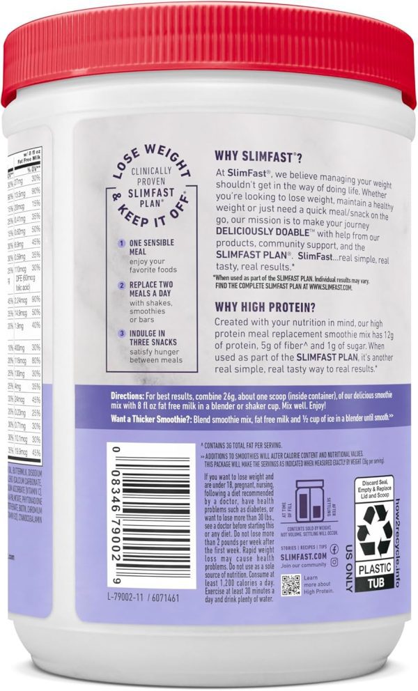 SlimFast Advanced Nutrition High Protein Meal Replacement Smoothie Mix, Vanilla Cream, Weight Loss Powder, 20g of Protein, 12 Servings (Pack of 2) (Packaging May Vary) - Image 5