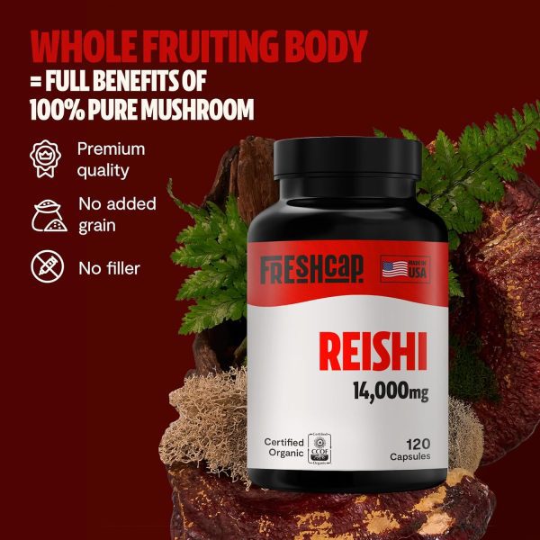 FreshCap Reishi Mushroom Supplement 14,000mg - Reishi Mushroom Capsules Extract, Supplements Herbal Supplements, Ayurveda Nootropic Red Reishi Supplement (120 Capsules) - Image 5