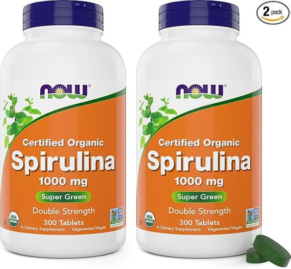 NOW Foods Organic Spirulina 1000mg Tablets - 300 Count (Pack of 2) - Non-GMO, Super Green Whole Food Supplement - Double Strength 1000 mg - Naturally Occurring Beta-Carotene (VIT A), B-12 and GLA - Image 2