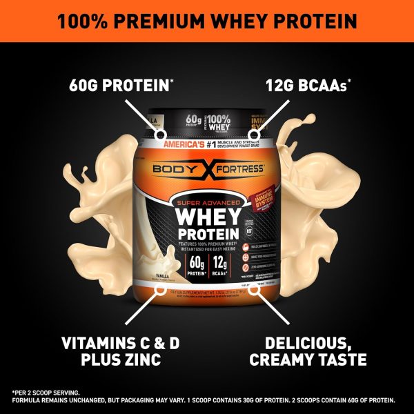 Body Fortress Super Advanced Whey Protein Powder, Vanilla, Immune Support (1), Vitamins C & D Plus Zinc, 1.74 lbs - Image 6