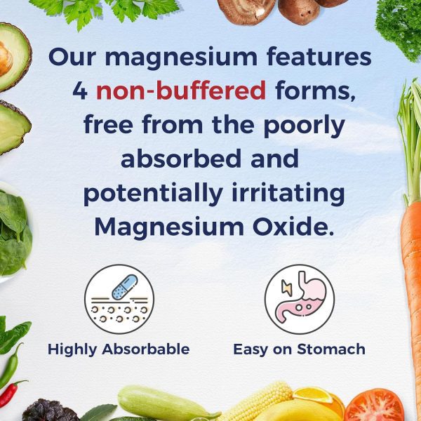 Vitalitown Magnesium Complex Supplement 500mg, Maximized Absorption, Non-Buffered, Chelated Magnesium Glycinate, Malate, Taurate & Citrate, for Sleep, Muscle, Energy & Heart, Vegan, Non-GMO, 240 Caps - Image 5