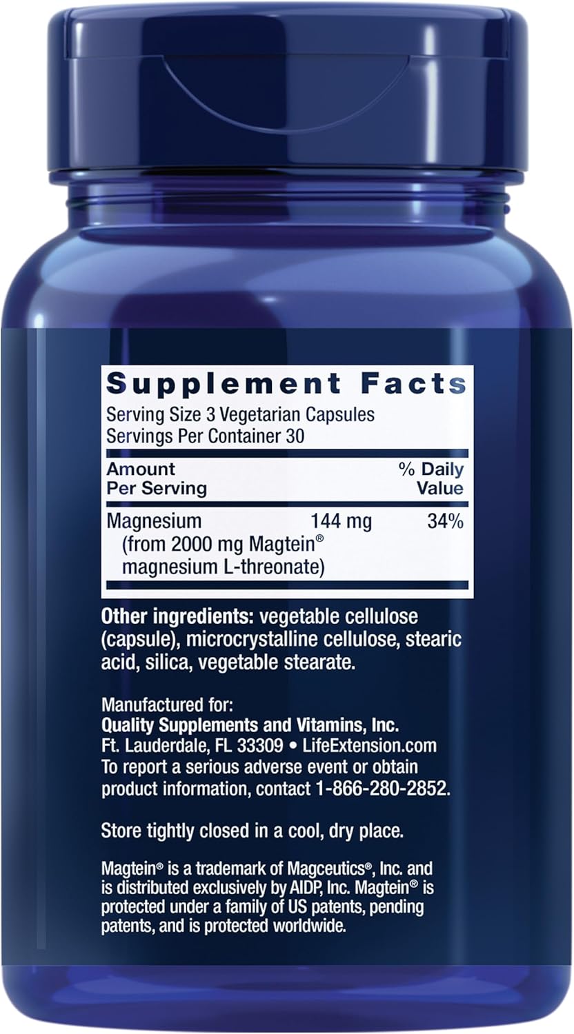 Life Extension Neuro-Mag Magnesium L-Threonate, Magnesium L-threonate, Memory Health, Quick Thinking, Cognitive Health Support, Vegetarian, Non-GMO, 90 Vegetarian Capsules - Image 2