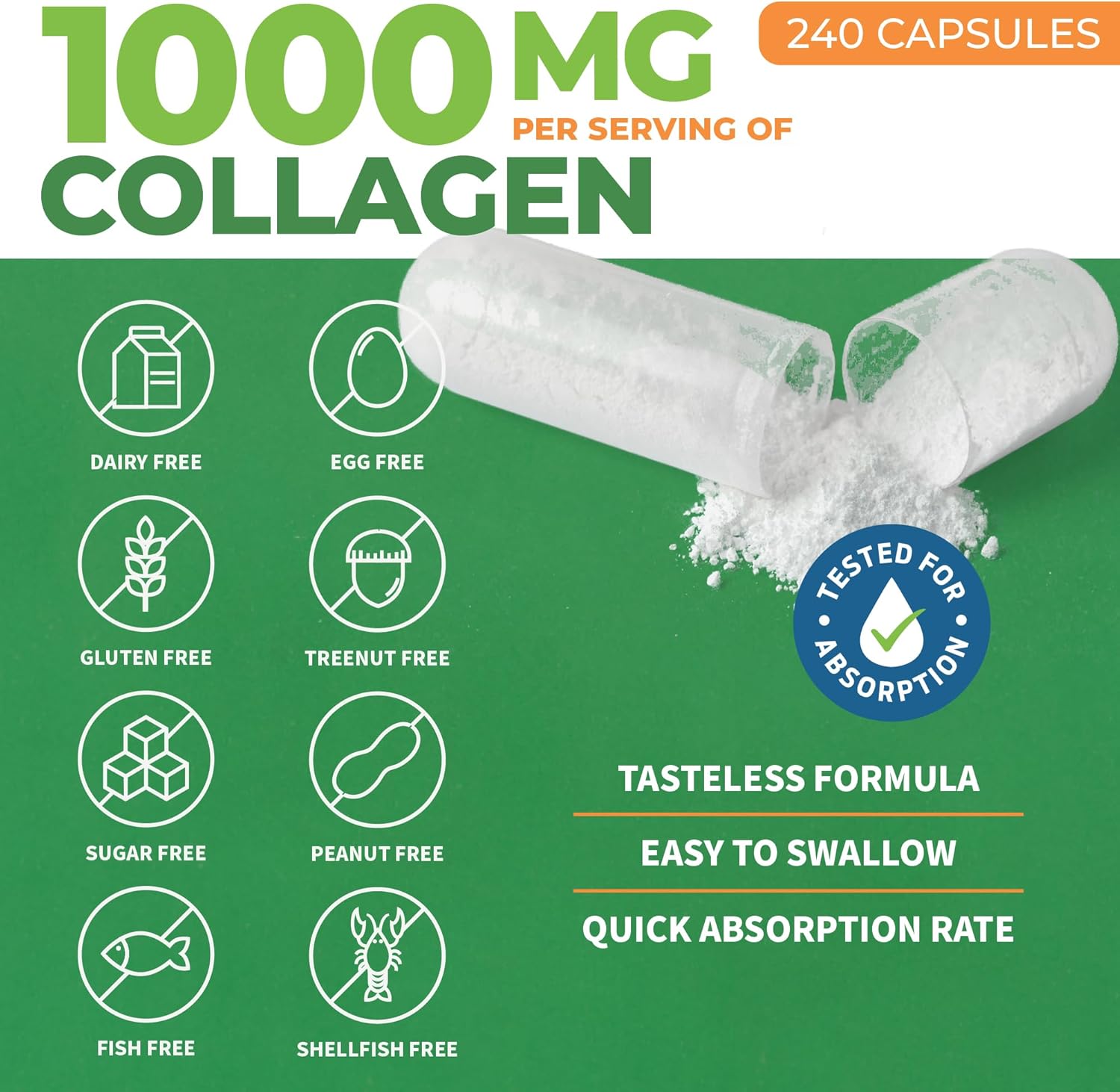 ForestLeaf Multi Collagen Pills - Collagen Men & Collagen Women - Hydrolyzed Collagen Supplements with Vitamin C & Hyaluronic Acid - Collagen Capsules for Hair, Skin & Nails (240 Peptide Capsules) - Image 3
