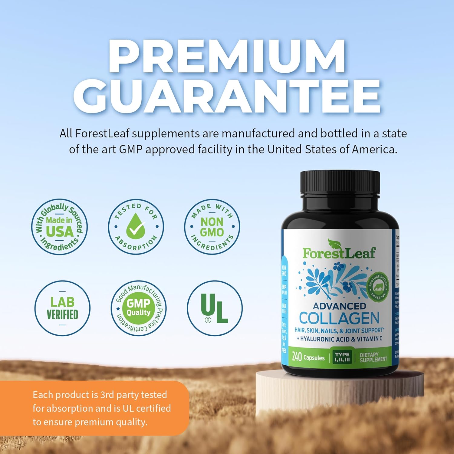 ForestLeaf Multi Collagen Pills - Collagen Men & Collagen Women - Hydrolyzed Collagen Supplements with Vitamin C & Hyaluronic Acid - Collagen Capsules for Hair, Skin & Nails (240 Peptide Capsules) - Image 7